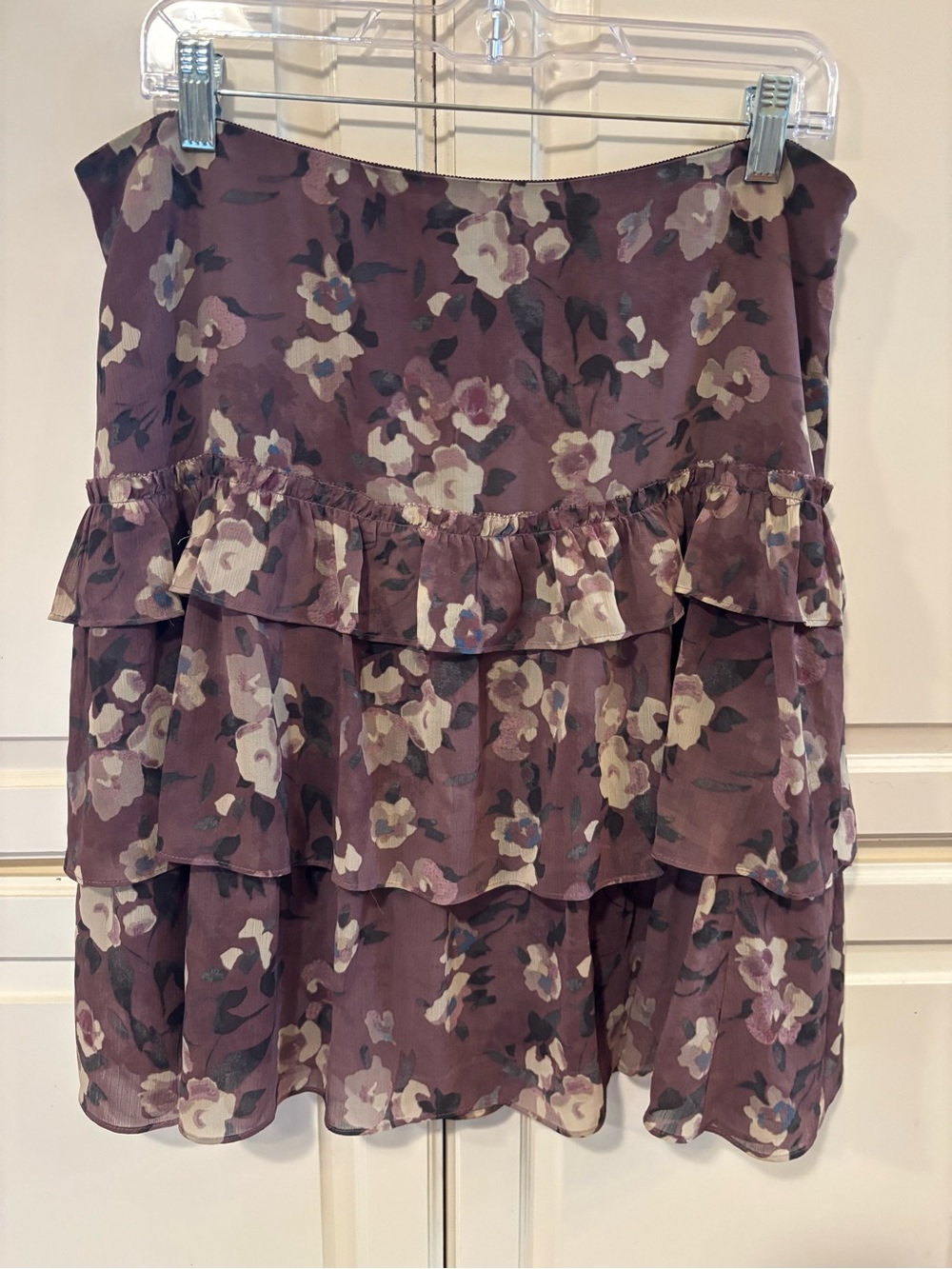 Ralph Lauren Plum floral Tiered Ruffle Skirt. Size 12